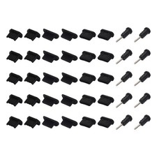 40pcs Phone Port Duct Cover Plugs Caps, USB C/Micro USB/3.5mm Audio Jack, Black