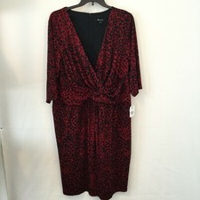 Suite 7 Womens Plus Size 3x Red Black Mid Sleeve Midi Dress NEW NWT