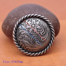 10X 1-1/2" WESTERN NICKLE FLOWER ENGRAVED ROPE SIDE LEATHER CONCHO SCREW BACK