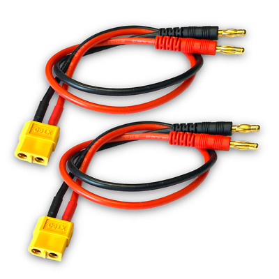 2x Premium XT60 Female Ladekabel für Lipo Akku 30cm 14AWG 2x4mm Bananenstecker