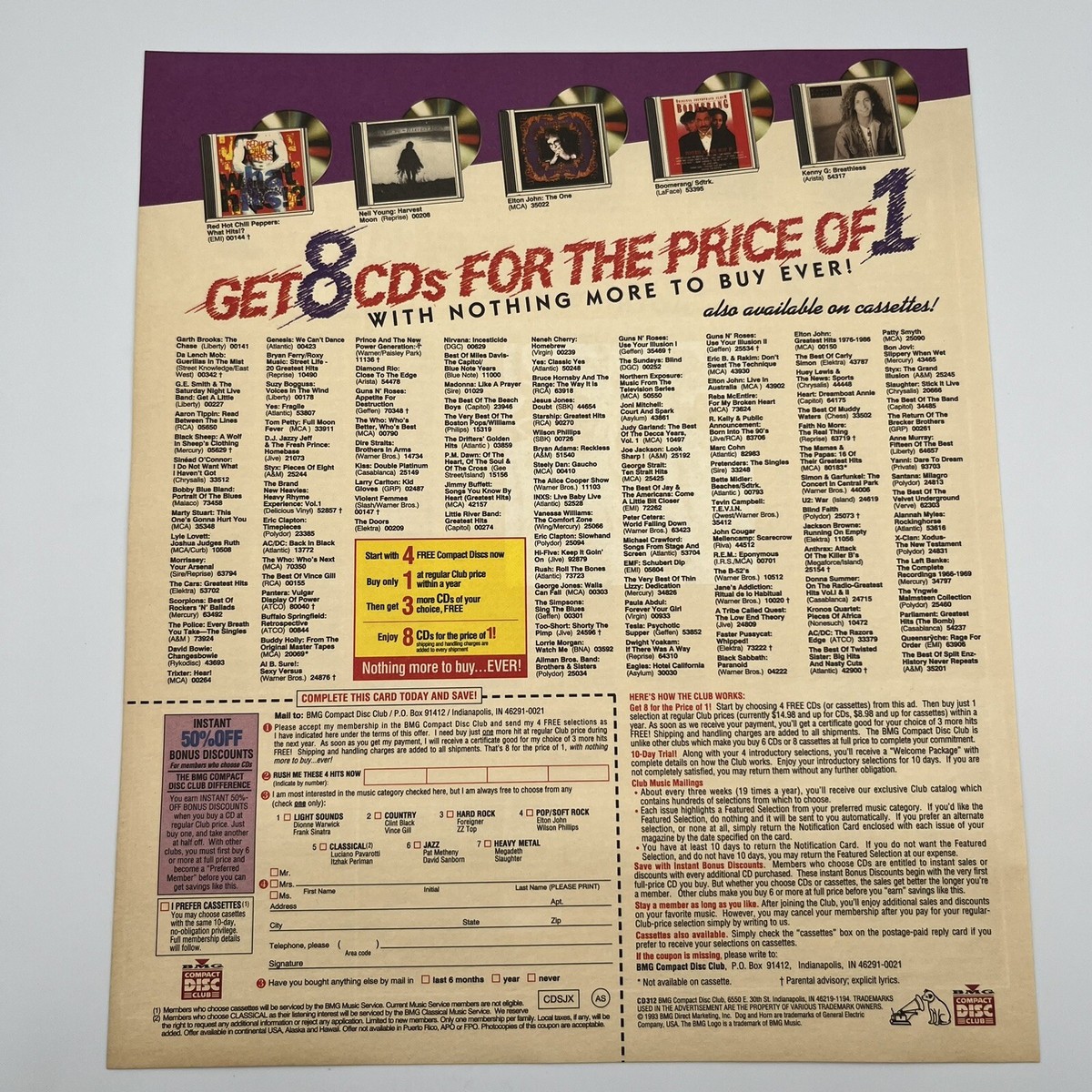 BMG Compact Disc Music Club 1993 AD ONLY mail order REM Whitney