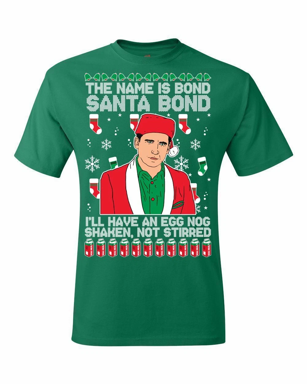 Ugly Christmas Sweater T-Shirt Eggnog Shaken Not Stirred Michael Scott Design