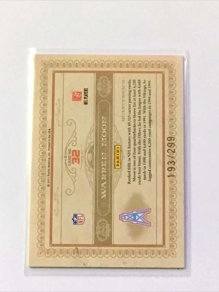 2011 Panini Gold Standard Golden Anniversary #193/299 Warren Moon #32 HOF - Image 2 of 2