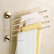 Polished Brass Gold 4 Arm Swivel Towel Rack Holder Bathroom Wall Mounted Hanger