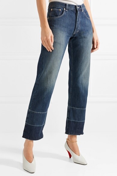 Loewe 153488 Women's Embroidered Mid-Rise Jeans Wide Leg