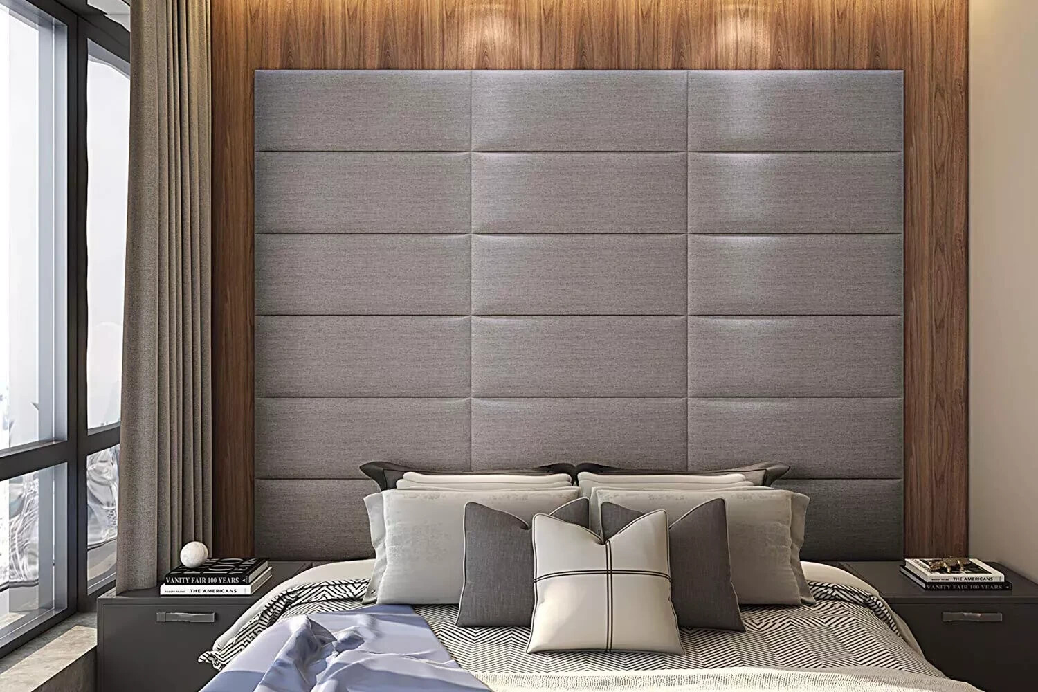 Upholstered Headboard Queen Set of 8 panels Removable Accent Leather Wall Panel-image