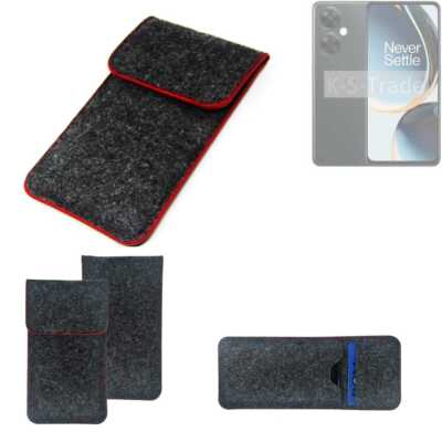 Schutzhülle für OnePlus Nord CE 3 Lite dunkelgrau roter Rand Filz Sleeve Tasch