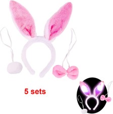 5 sets Plush LED Furry Easter Bunny Costume Set, Ears, Tail, and Bowtie Cosplay