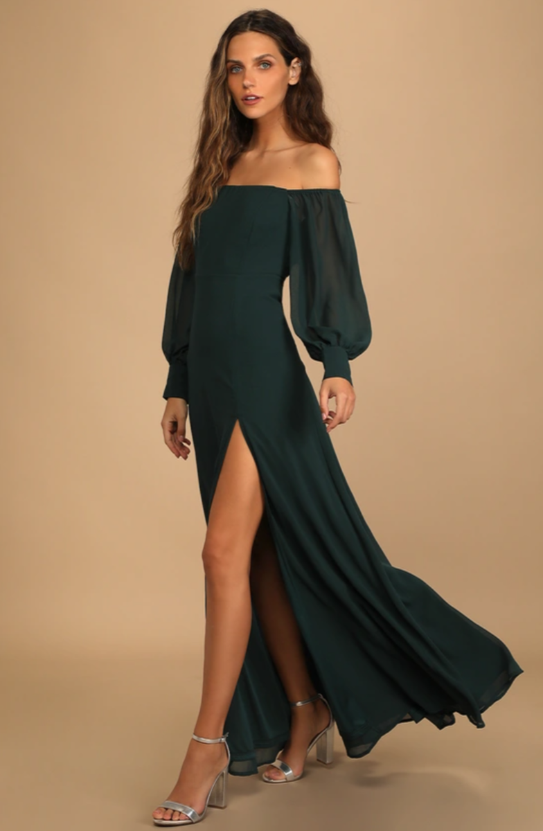 green emerald velvet dress Emerald Green One Shoulder Ruched Maxi Dress main image 1