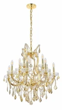 Golden Teak Crystal Chandelier Gold Frame Foyer or Dining Room 13 Light Fixture