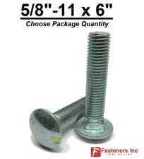 5/8-11 x 6" Carriage Bolts A307 Grade 2 Zinc Plated "Coach Screws" 5/8"-11