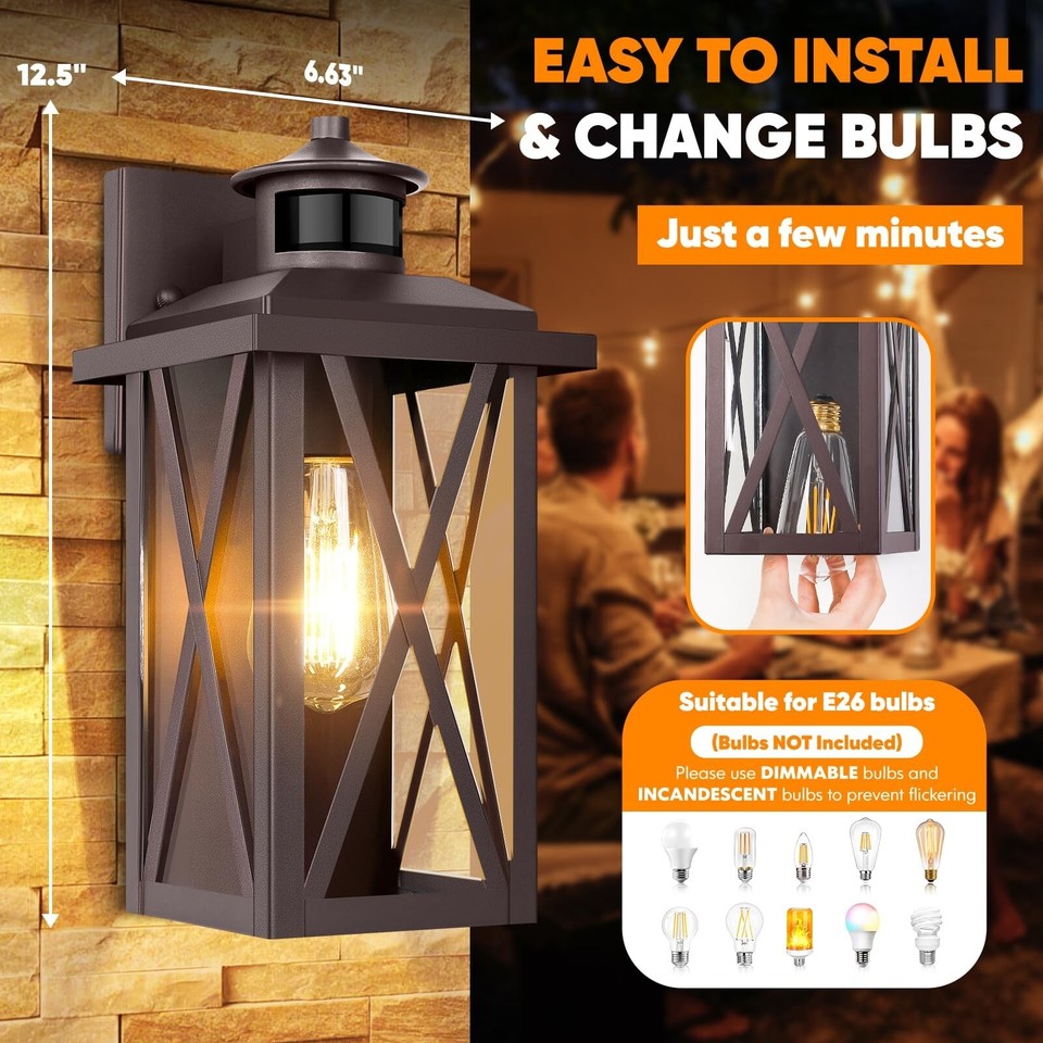 Dusk to Dawn Outdoor Wall Light Fixtures, Motion Sensor Outside Porch