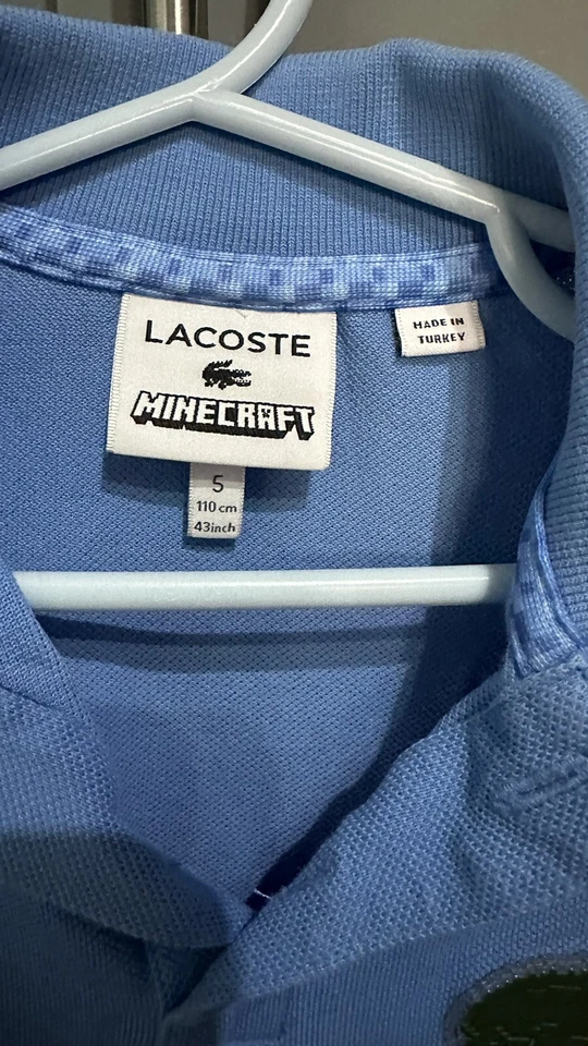 Lacoste Minecraft Boys Polo Shirt Size 5 Short Sleeves  Plane Pattern Blue - Image 3 of 4