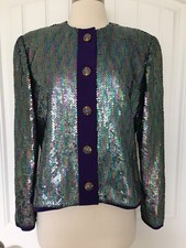 MAGID BERNARD 100% SILK SEQUIN JACKET SIZE 10 MADE IN USA
