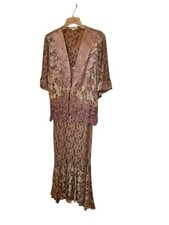 Spencer Alexis Lace Overlay Maxi Lacy Sundress w/ Fairy Blouse Large BROWN Boho