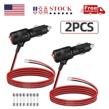 2pcs 12-24V Fused LED Car Cigarette Lighter Plug Socket Cable Adapter w/ Switch