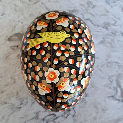 Vintage Pappmaché Blumen Ei Form Kaschmir Lack Schmuckschatulle-Osterei