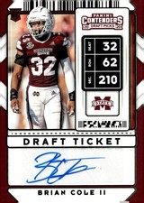 2020 Panini Contenders Draft Picks #256 Brian Cole II Draft Ticket Green Foil