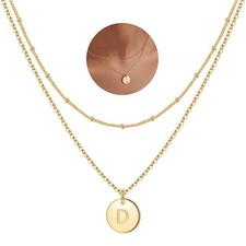 Initial Necklaces for Women - 14K Gold-Plated Letter D Necklaces for Women, Doub