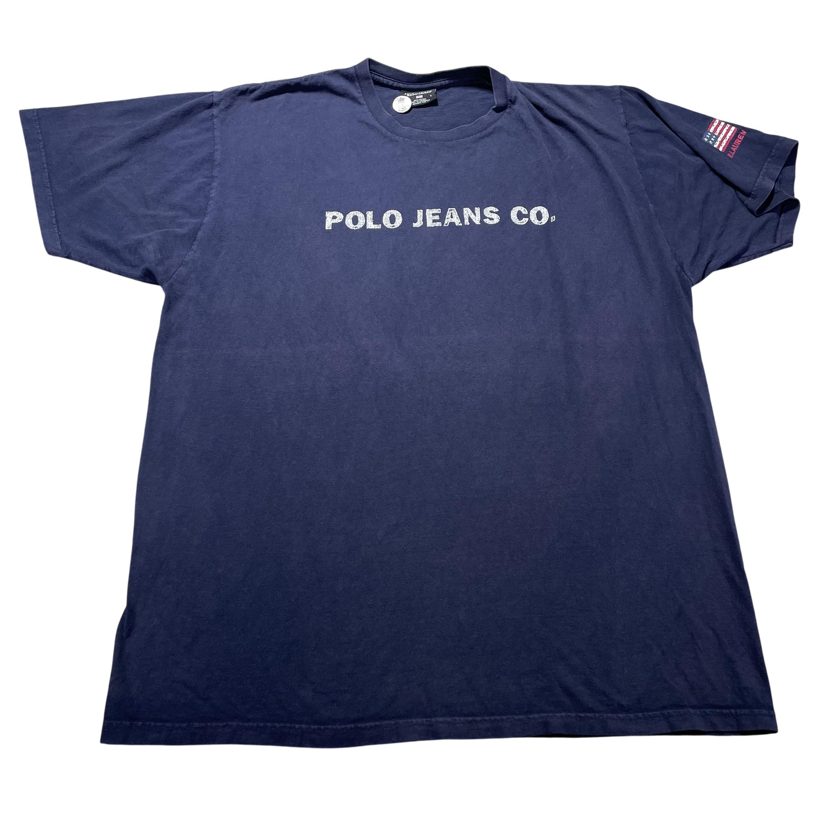 Polo Jeans Co Ralph Lauren Shirt Mens Large Blue USA Flag Logo Graphic Tee VTG