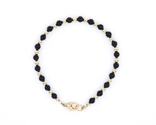 14K Solid Gold Black Onyx Bracelet 4mm Round Gemstone Beads, Gift for Self