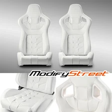 White PVC Reclinable Pure Series Racing Seats Pair W/Slider Left/Right