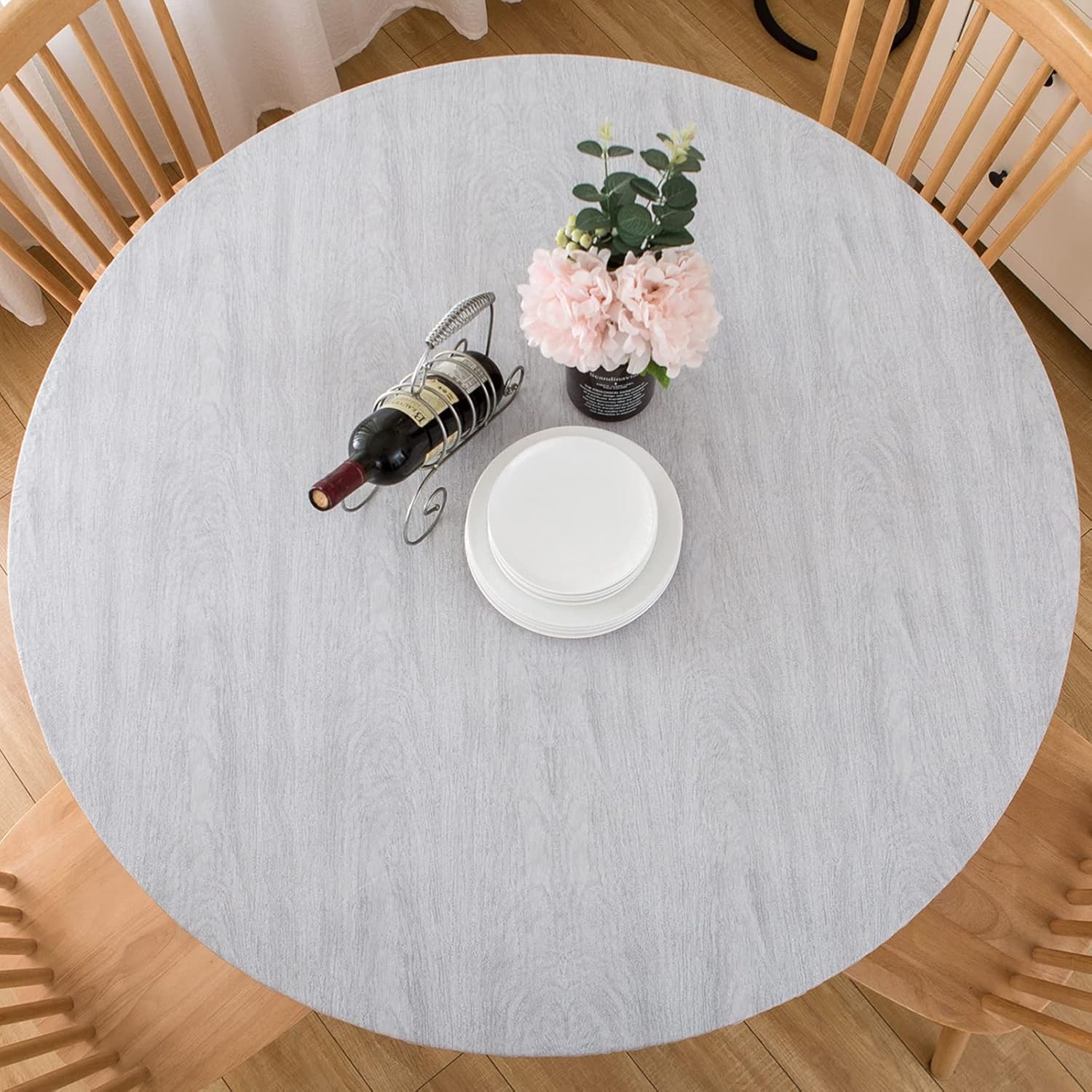 Round Vinyl Fitted Tablecloth with Flannel Backing Elastic E