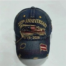 Men's Blue US 250th Anniversary Hat Denim Baseball Cap Patriotic 1776 2026 Amer