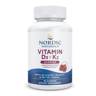 1/27 Nordic Naturals Vitamin D3 + K2 Gummies, Pomegranate - 60 Gummies - 1000 IU
