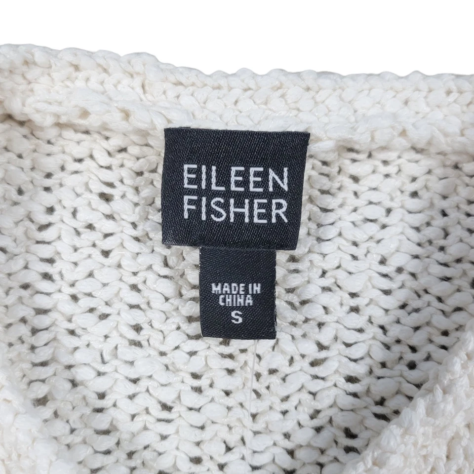 Eileen Fisher 开衫毛衣女式 S 白色粗针织棉结纽扣 — 第 3/4 张图片