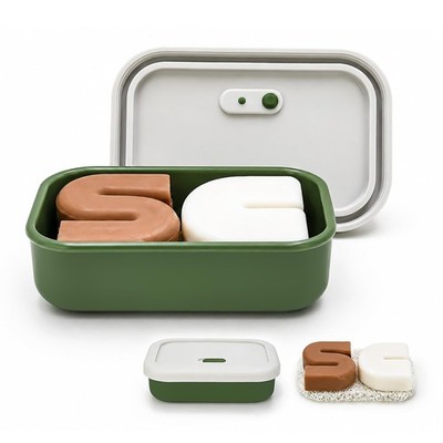 AIDIMMING Large Silicone Travel Soap Case, Large, Off White & Green