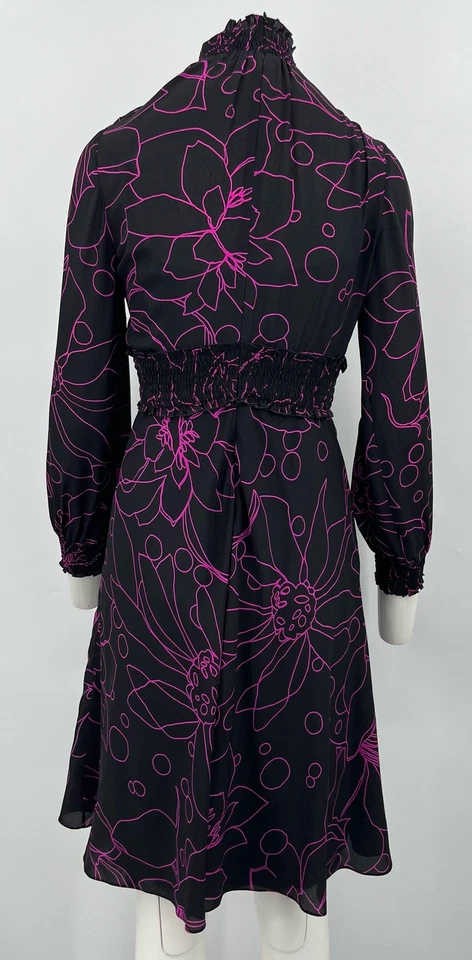 Vestido Akris Punto 'Sashiko' Estampado Floral Manga Larga Seda Calado en Negro talla 2 Foto 4 de 4