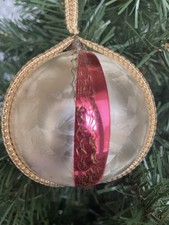 2 Xmas Ornaments- Baubles With Gold Fabric Braid