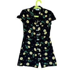 Vintage CDC Petites Black Mini Dress with Lemon and Leaf Motif