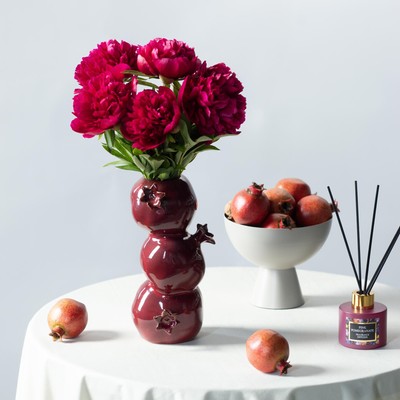 Keramik Vase Granatapfel Design Dunkelrot Tischdeko Geschenkidee Blumenvase