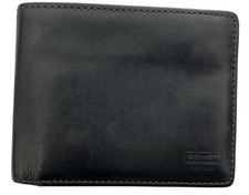 Coach Men Black Billfold Double Fold Bifold Genuine Leather Wallet Used