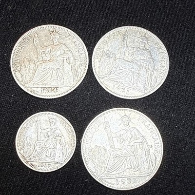 French Indo-China Silver Coin Lot 1914 1937 4 Coins .835/.680 Silver Sower