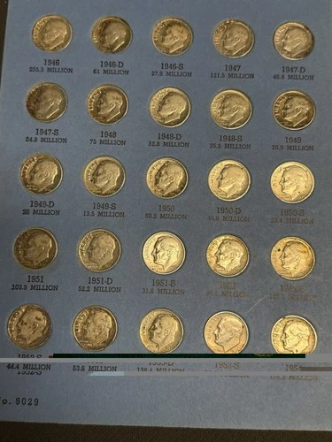 Complete 1946-1964D Roosevelt Silver Dimes (48) Set in Whitman Album