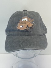 Disney Cars Mater Gray Distressed Screen Print Adjustable Strap Back Hat / Cap