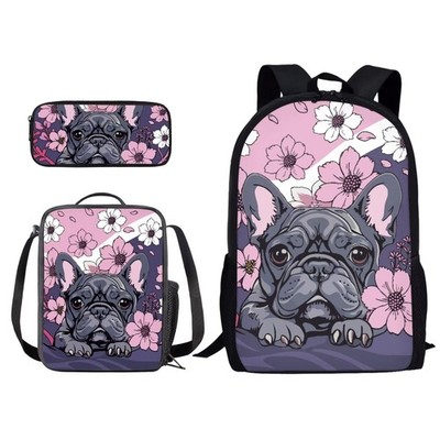 French Print Backpack Set 3 Pcs for Boys Girls Cherry Blossom 17 Inch Bookbag...
