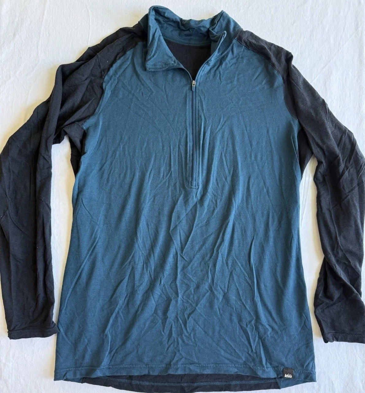REI Co-op Pullover Mens Small Blue 1/4 Zip Long Sleeve Merino Wool Baselayer Top