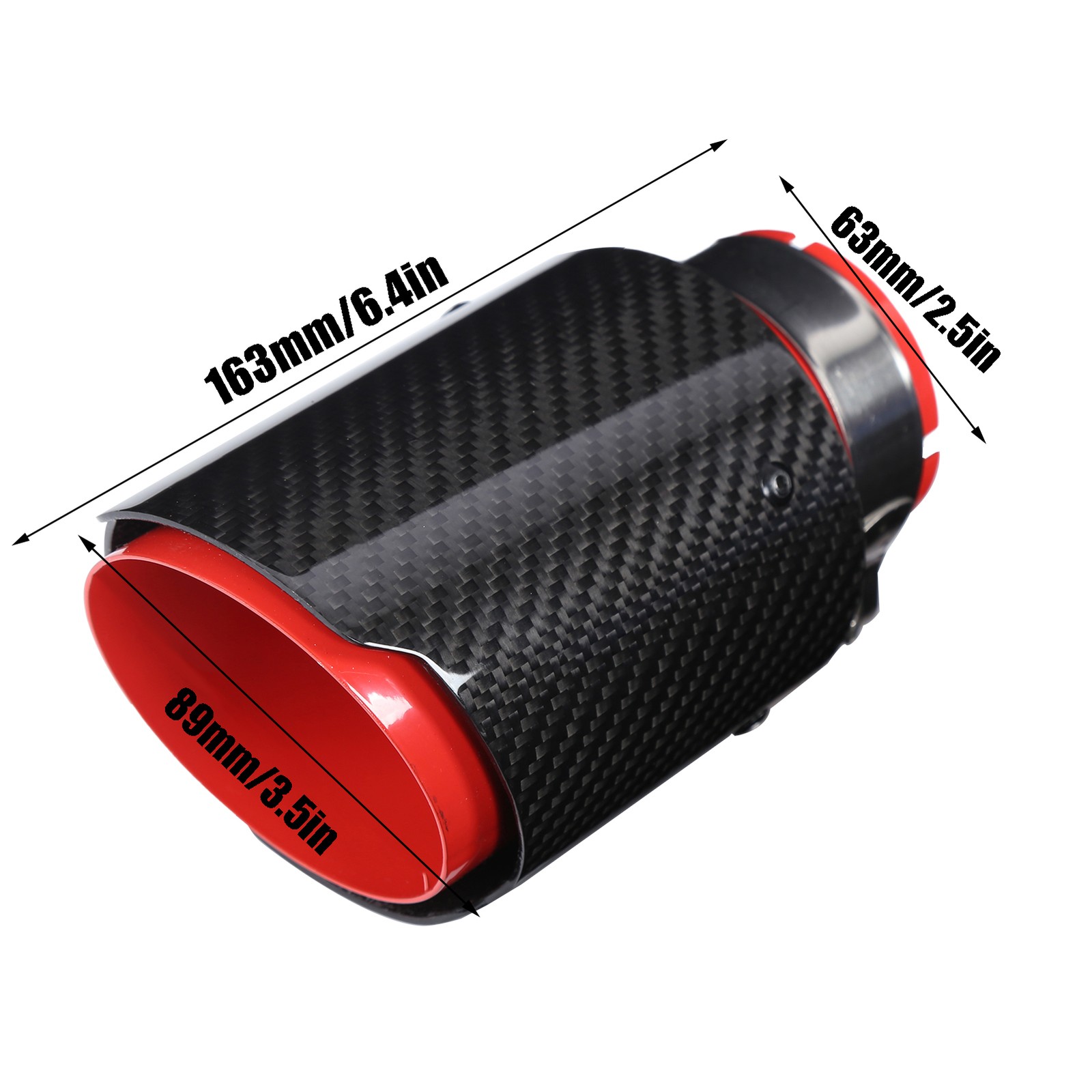 Universal Carbon Fiber Red Exhaust Tip 2.5in Inlet 3.5in Outlet Straight Tail Th