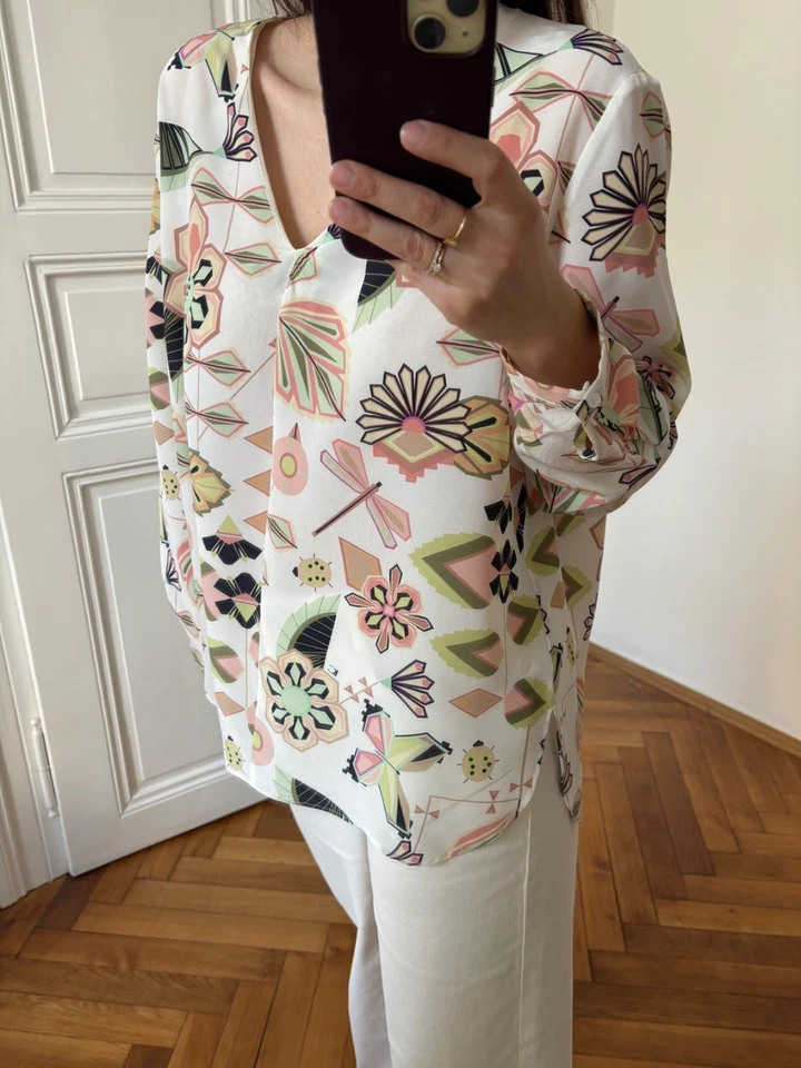Luisa Cerano 42 - neu Reine Seidenbluse Bluse mit geometrischem print - Bild 4 von 4