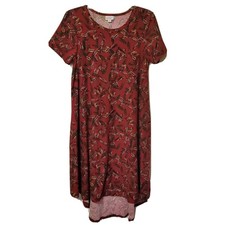 Lularoe Womens Dress Burgundy Xsmall Floral Soft Short Sleeve Hi Lo Style Casual