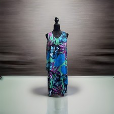 Susan Graver Tunic Dress Women Medium Tropical Floral Print Sleeveless Layered