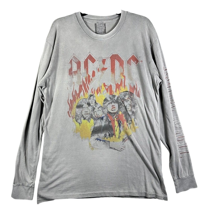 ACDC Highway to Hell Long Sleeve Graphic Shirt Gray Mens XL Band Tee Distressed