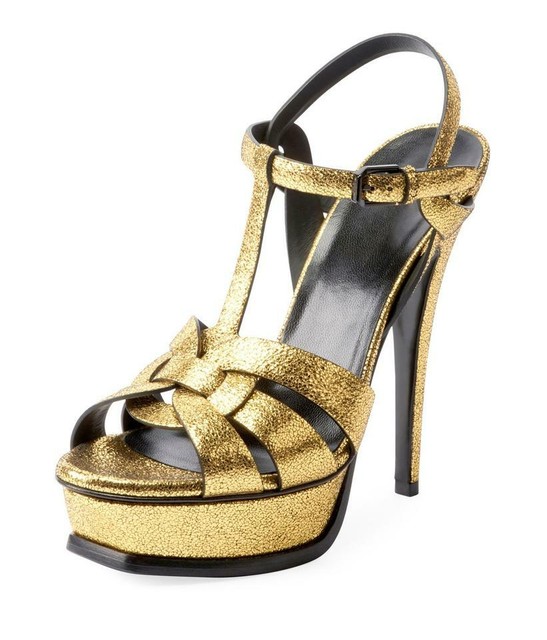 Yves Saint Laurent Gold Tribute Metallic Leather Platform Sandals YSL Size 8 | eBay