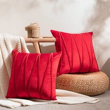 Top Finel  Boho Velvet Decorative Sofa Striped Throw Pillow Covers RED 20x20