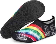  Water Shoes Barefoot Aqua Yoga Socks Quick 6.5-7.5 Women/6-7 Men Black Rainbow
