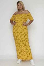 Womens Plus Size Yellow Floral Maxi Dress 2X Cold Shoulder Summer Travel 